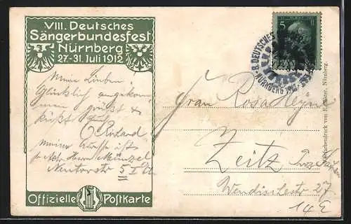 AK Nürnberg, VIII. Deutsches Sängerbundfest 1912, geschmückte Kinder, Harfe, Wappen