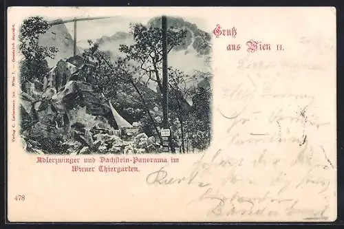 AK Wien, Adlerzwinger und Dachstein-Panorama im Wiener Tiergarten