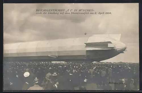 AK München, Reichsluftschiff Z I nach der Landung auf dem Oberwiesenfeld 1909