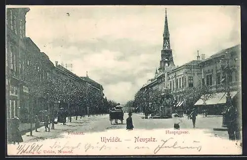 AK Neusatz, Hauptgasse mit Kirchturm