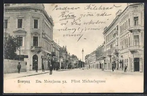 AK Belgrad, Fürst Michaelsgasse im Sonnenschein