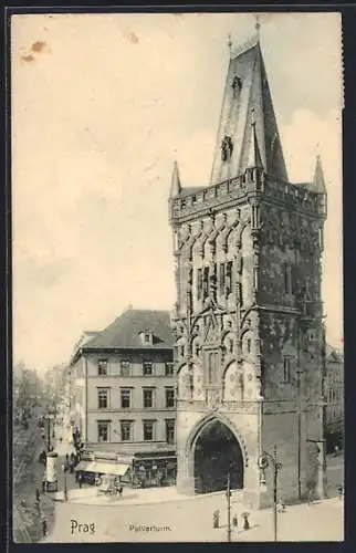 AK Prag / Praha, Pulverturm mit Litfasssäule, Prasná brána