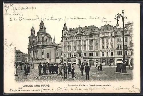 AK Prag / Praha, Russische Kirche und Versicherungsanstalt