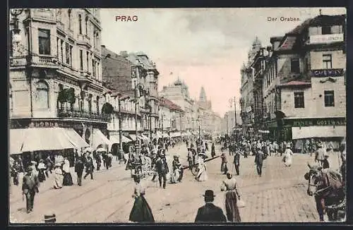 AK Prag / Praha, Der Graben mit Café Wien und Passanten