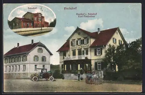 AK Hochdorf / Horb, Gasthof zum Bahnhof, Bahnhof von der Gleisseite