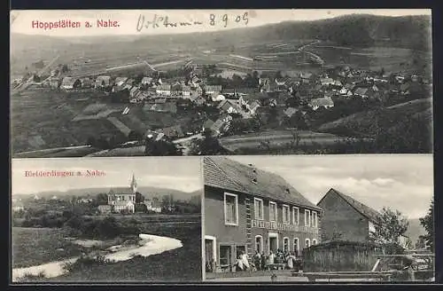 AK Hoppstätten a. Nahe, Gasthaus von Jakob Schmidt, Bleierdingen und Panorama