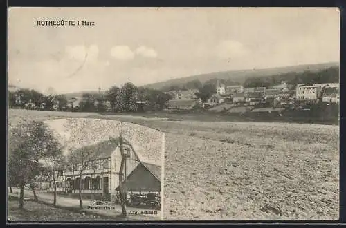 AK Rothesütte i. Harz, Totalansicht mit Gast- und Pensionshaus Schmidt