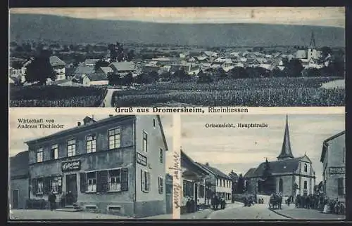 AK Dromersheim /Rheinhessen, Gasthaus v. Andreas Tischleder und Hauptstrasse