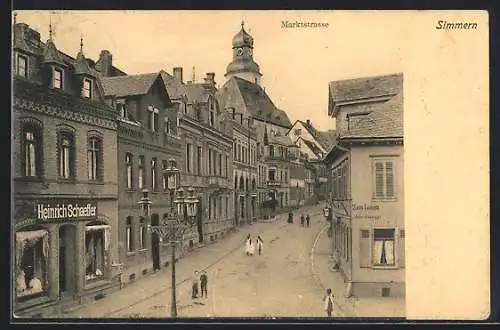 AK Simmern / Hunsrück, Marktstrasse und Geschäft von Heinrich Schaeffer