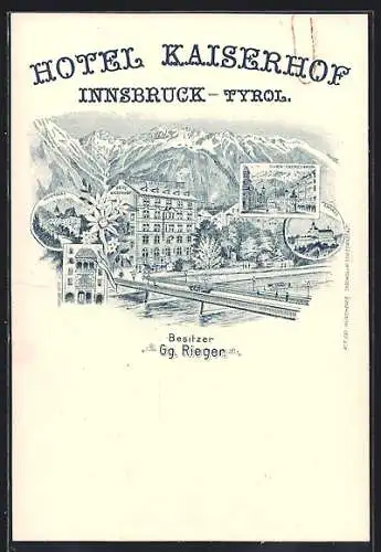 Lithographie Innsbruck /Tyrol, Hotel Kaiserhof von Gg. Rieger