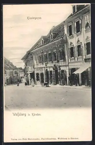 AK Wolfsberg in Kärnten, Klostergasse mit Cafe Rauth und Geschäften