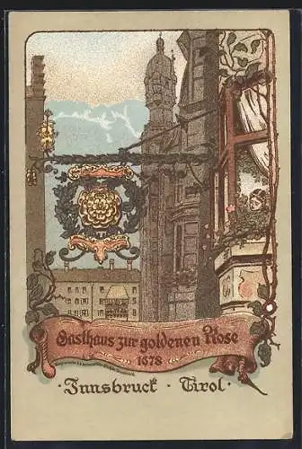 Künstler-AK Innsbruck, Gasthaus zur goldenen Rose