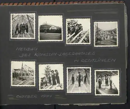 Fotoalbum mit 213 Fotografien, Ansicht Reutlingen, Zimmermann Firma Eggers, Bau Konsum Lagerhaus, Kirche in Hausen