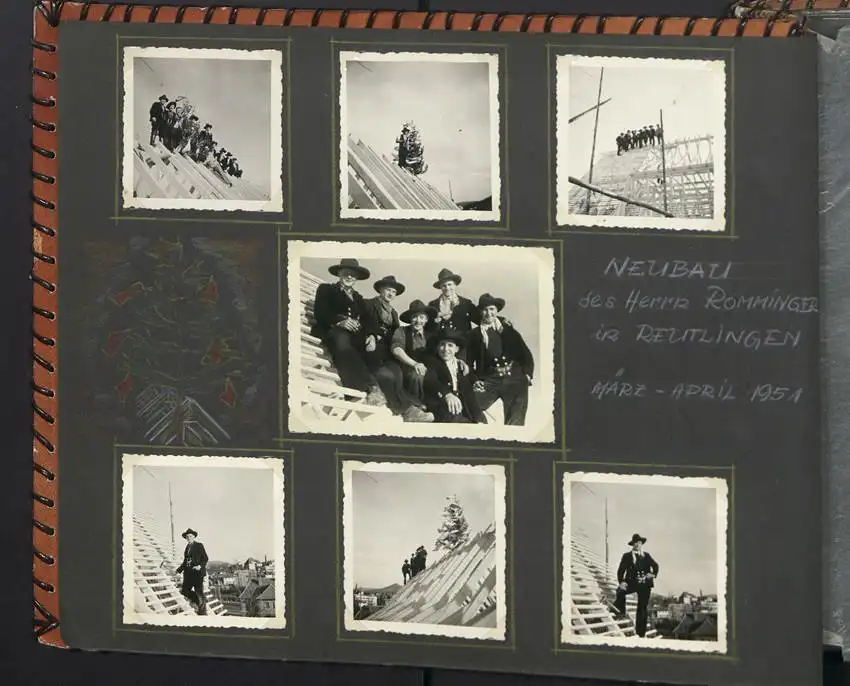 Fotoalbum mit 213 Fotografien, Ansicht Reutlingen, Zimmermann Firma Eggers, Bau Konsum Lagerhaus, Kirche in Hausen 1