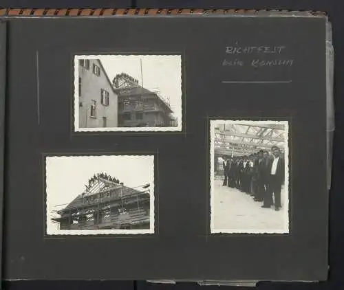 Fotoalbum mit 213 Fotografien, Ansicht Reutlingen, Zimmermann Firma Eggers, Bau Konsum Lagerhaus, Kirche in Hausen