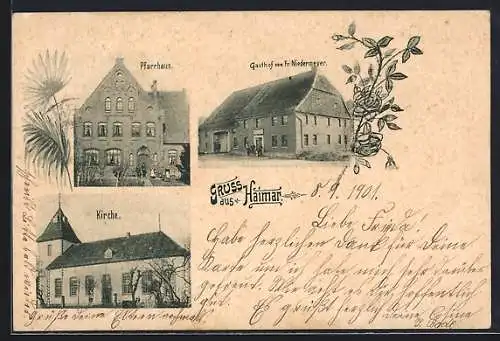 AK Haimar, Pfarrhaus, Gasthof v. Fr. Niedermeyer und Kirche