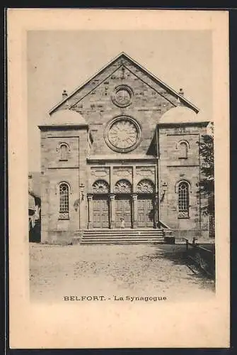 AK Belfort, La Synagogue, Mädchen vor der Synagoge