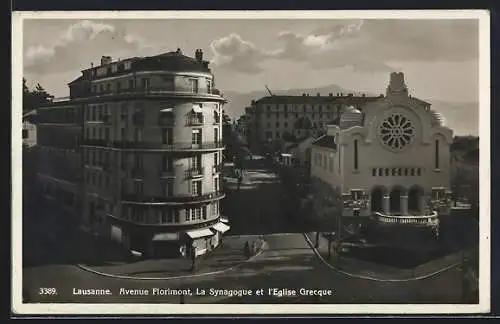 AK Lausanne, Avenue Florimont, La Synagogue et l`Eglise Grecque