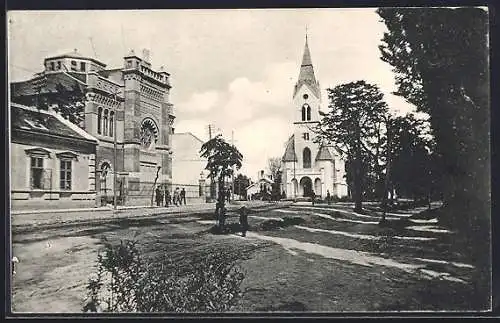 AK Bad Pistyan, Synagoge und evangelische Kirche