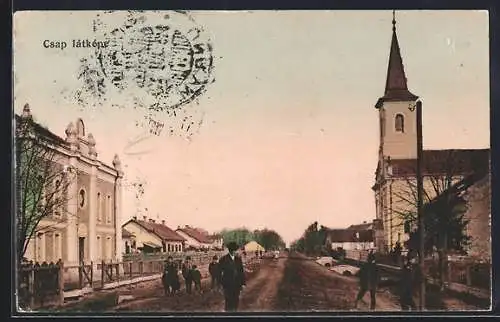 AK Csap, Strassenpartie mit Synagoge und Kirche