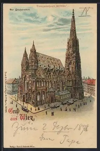 Lithographie Wien, Der Stephansdom, Halt gegen das Licht: Vollmondnacht