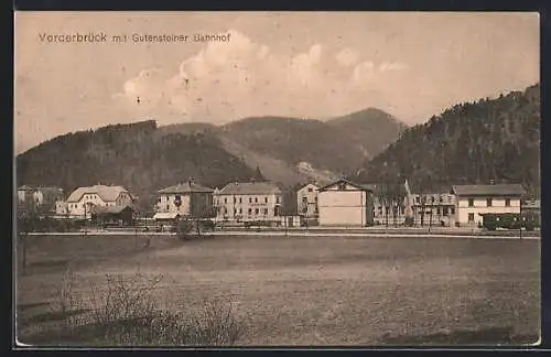 AK Gutenstein-Vorderbruck, Ortsansicht mit Bahnhof