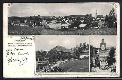 AK Henndorf am Wallersee, Franz Stelzhamers Wohn- u. Sterbehaus sowie Grabstelle, Totale