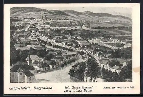 Künstler-AK Gross-Höflein /Burgenland, Ortsansicht entlang der Hauptstrasse