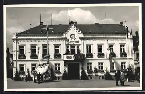 AK Elsterberg /Vogtl., Rathaus im Festschmuck zur 600-Jahr-Feier