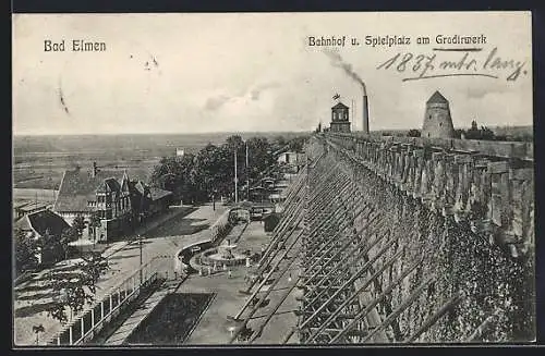 AK Bad Elmen, Bahnhof & Spielplatz am Gradierwerk