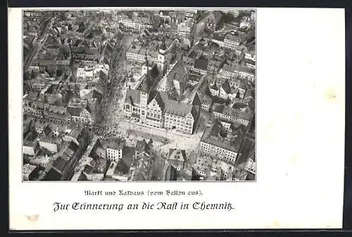 AK Chemnitz, Markt und Rathaus vom Ballon aus