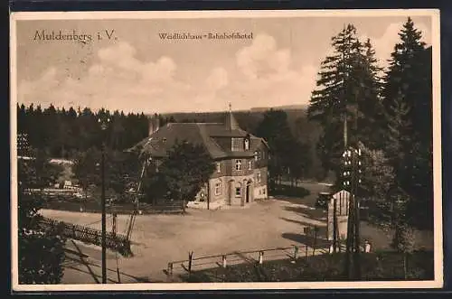 AK Muldenberg i. V., Bahnhofshotel Weidlichhaus von Ernst Weidlich