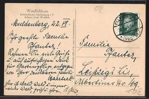 AK Muldenberg i. V., Bahnhofshotel Weidlichhaus von Ernst Weidlich