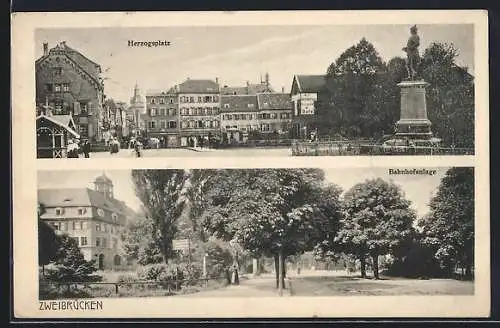 AK Zweibrücken, Herzogsplatz und Bahnhofanlage