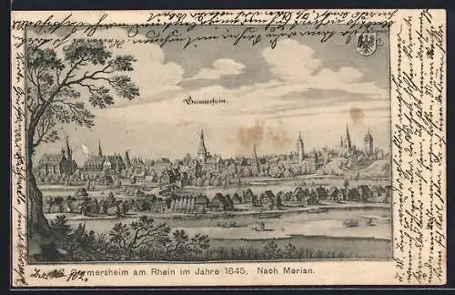 AK Germersheim am Rhein, Ortsansicht im Jahre 1645 nach Merian