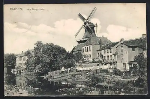 AK Emden, Am Burggraben mit Windmühle