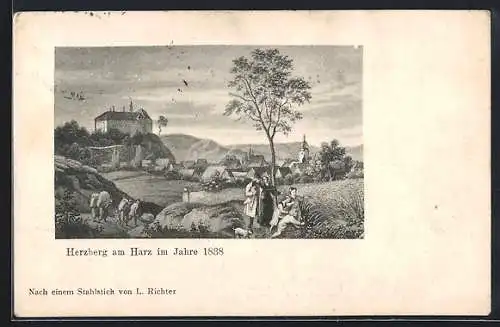 AK Herzberg / Harz, Ortsansicht im Jahre 1838