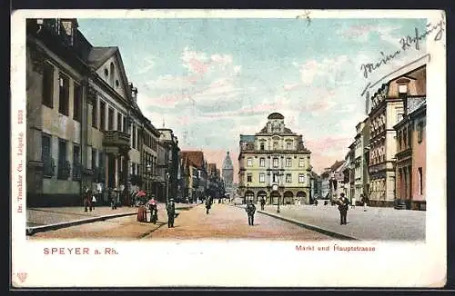 AK Speyer a. Rh., Markt und Hauptstrasse