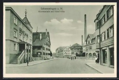 AK Schwenningen a. N., Kronenstrasse mit Hotel Adler