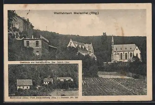 AK Marienthal /Rhg., Gasthaus zur Schleifmühle und Kirche vom Wallfahrtsort