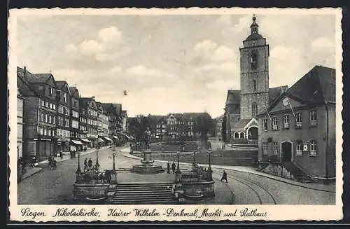 AK Siegen, Nikolaikirche, Kaiserdenkmal, Markt und Rathaus