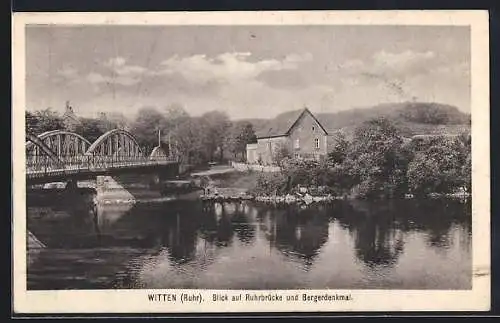 AK Witten, Blick auf Ruhrbrücke und Bergerdenkmal