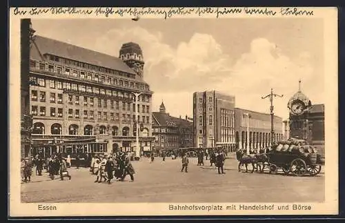 AK Essen, Bahnhofsvorplatz mit Handelshof und Börse