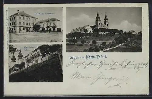 AK Maria-Taferl, Wallfahrtskirche, Gasthaus Schachner, Schachner`s Salon