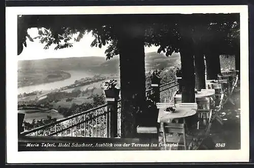 AK Maria-Taferl, Hotel Schachner, Ausblick von der Terrasse ins Donautal