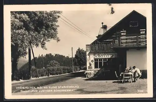 AK Dreistetten, Gasthof Zum Lustigen Scherrerwirt, Ruine Starhemberg