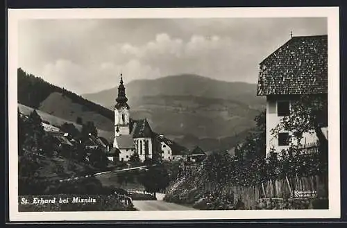 AK St. Erhard bei Mixnitz, Blick zum Ort mit Kirche