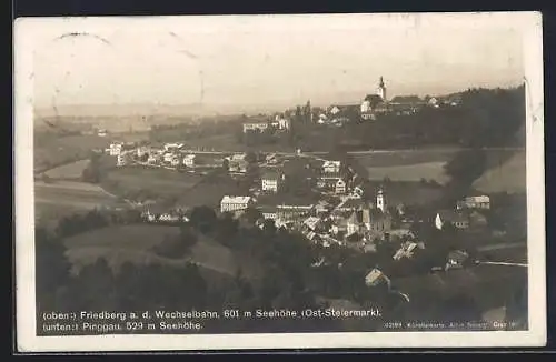 AK Friedberg a. d. Wechselbahn, Gesamtansicht mit Pinggau aus der Vogelschau