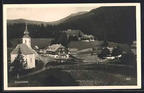 AK Bad Schwanberg, Glashütten, Alpengasthof Steinbauer mit Kirche