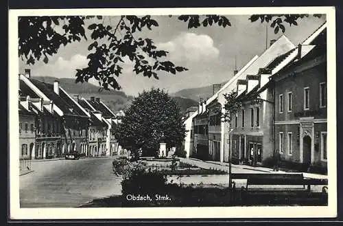 AK Obdach, Strassenpartie mit Geschäften & Gasthaus